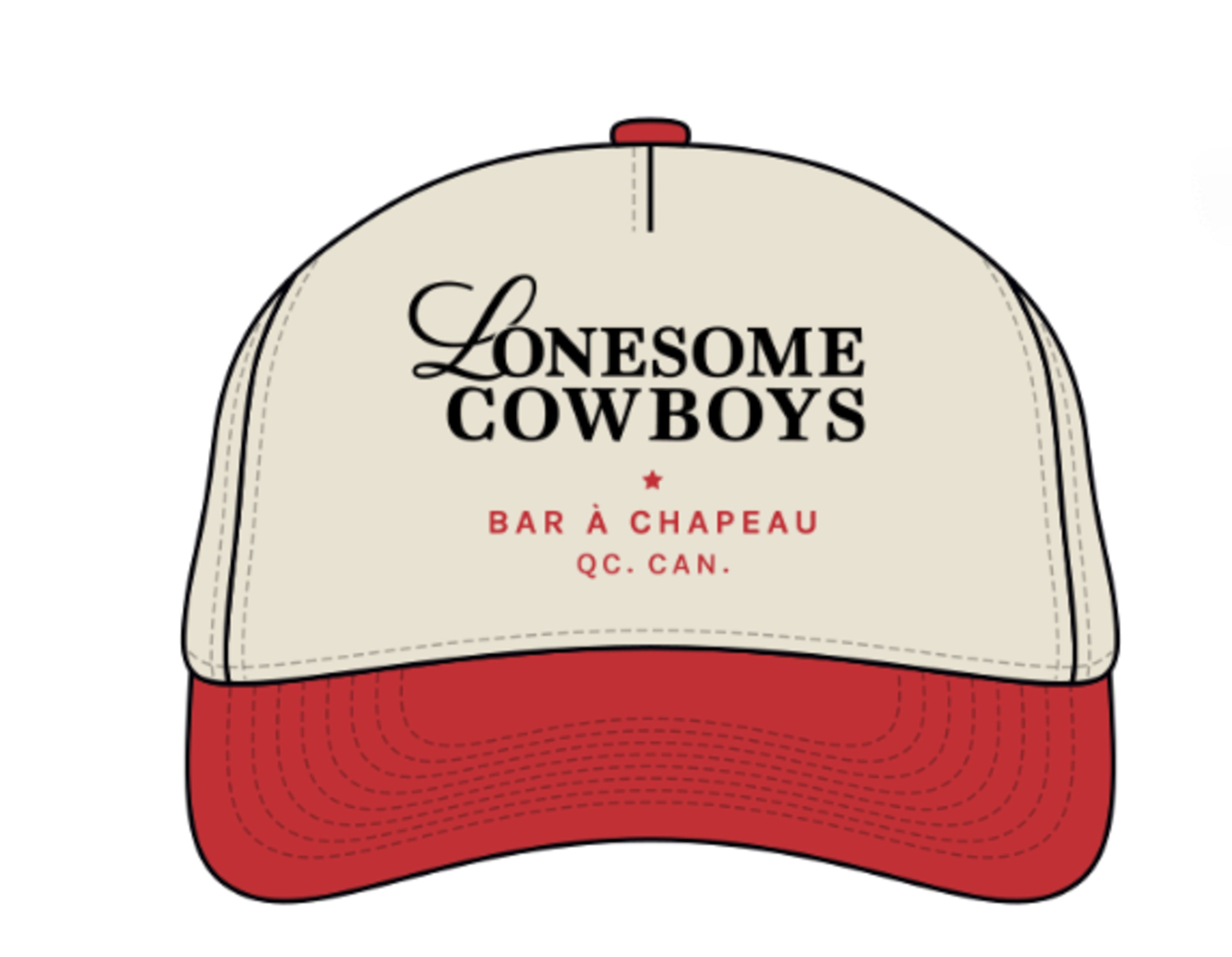 Casquette crème, palette rouge