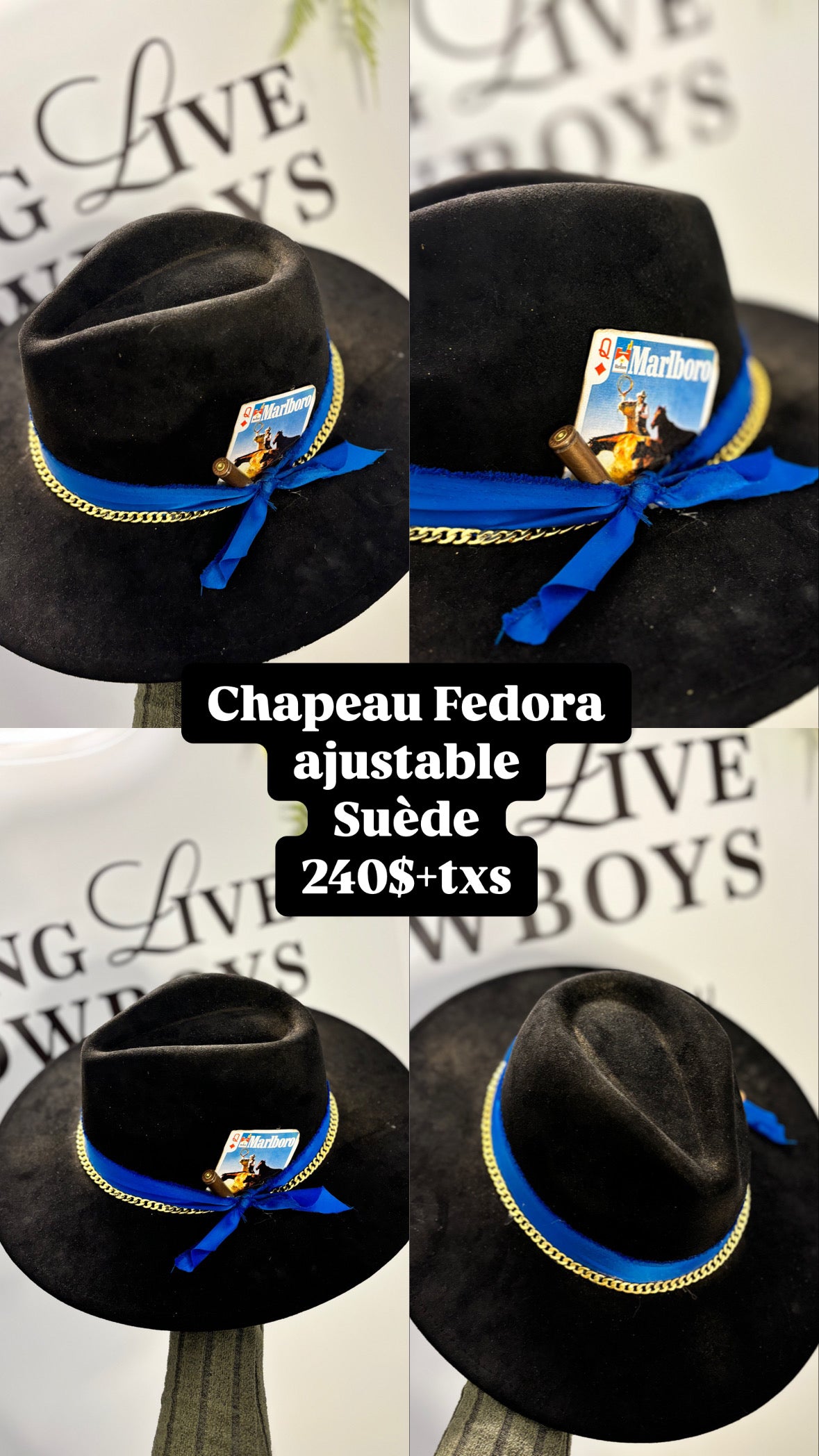Chapeau Fedora ajustable (noir)  tel quel