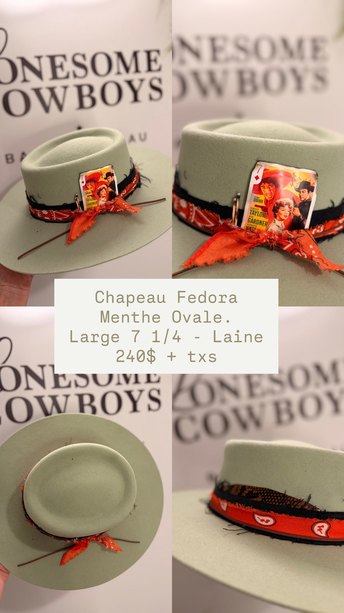 Chapeau Fedora Ovale Large (Menthe) tel quel